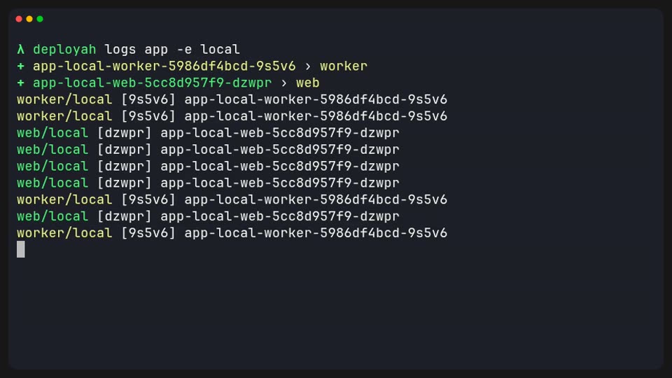 Two pods logging under deployah logs